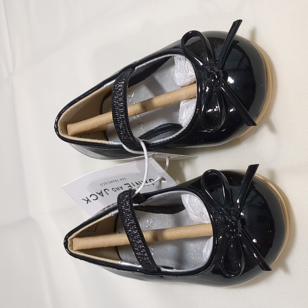 NWOT Janie & Jack Patent Black Flat Dress Shoes Toddler Girl Sz 4